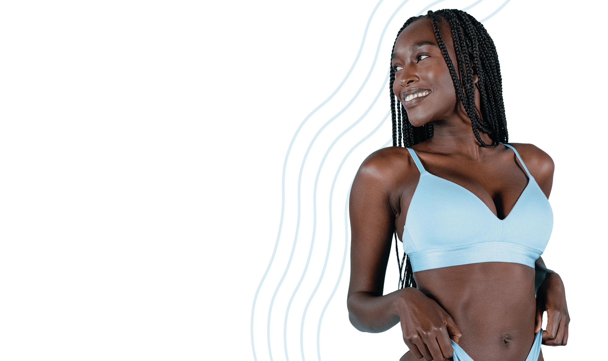 Hero image featuring a woman in a blue bikini smiling and looking right for the Milan Laser Black Friday offer page